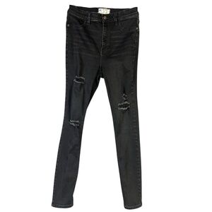 Free People Jeans Size W29 Black Denim Distressed Skinny‎ Ankle Mid Rise Edgy